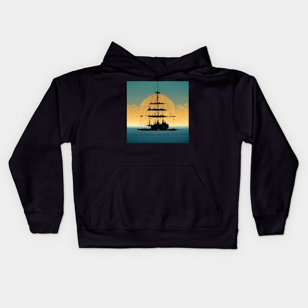 Abandoned Ghost Ship far away on the ocean Kids Hoodie by Liana Campbell